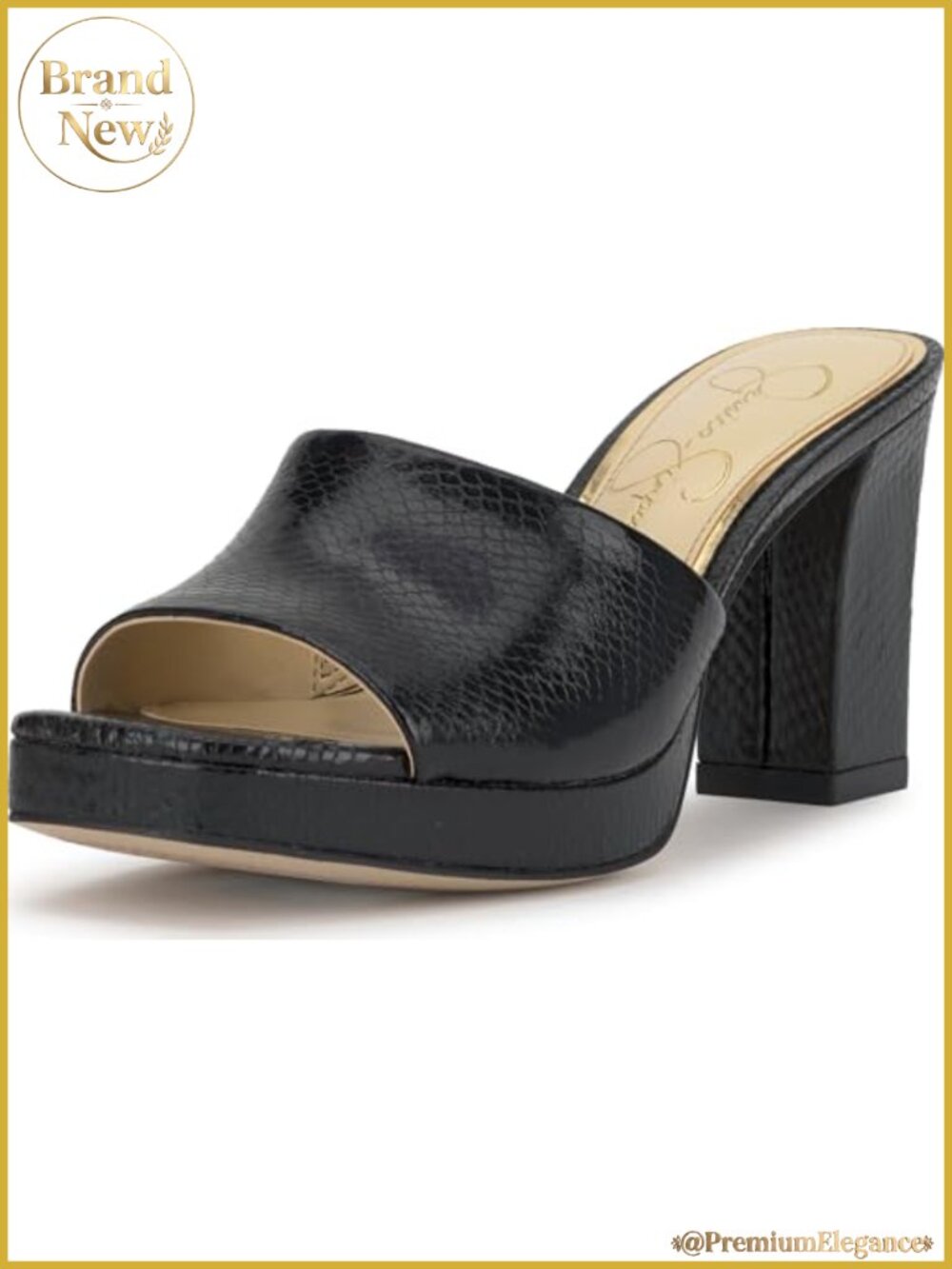 Women's faux leather platform mule sandals slip-on peep toe block heel